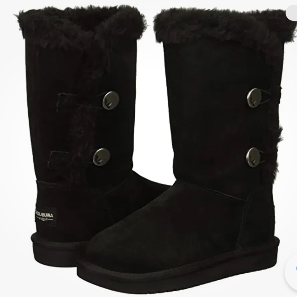 Koolaburra by Ugg Tall Black Suede & fur Boot w buttons EUC